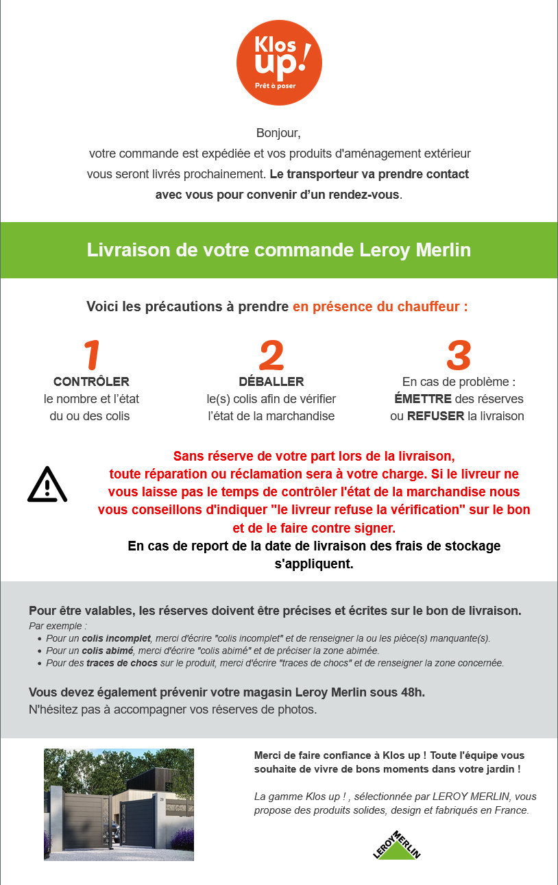 Consignes de livraison